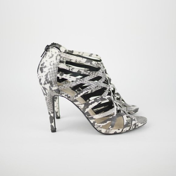 MADDEN GIRL Women's 7.5 Gray & beige snake print high heel sandals shoes DALISSA - Picture 4 of 11